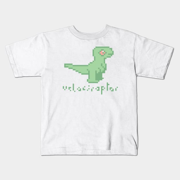 Pixel Art Velociraptor Kids T-Shirt by Trijucre